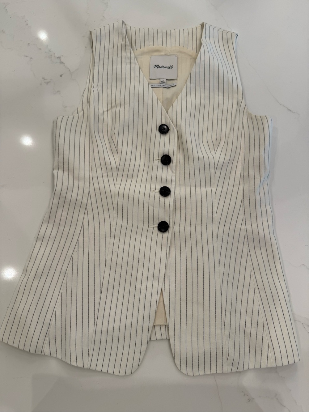 Madewell Cream Vest Dress with Black Pinstripes